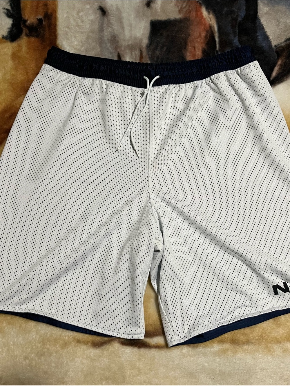 Vintage Baggy Nike Shorts Basketball Silky White/ Navy Blue Reversible Y2K